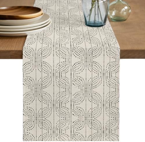 Cream Beige Boho Table Runner 120 Inches Long, Rustic Minimalist