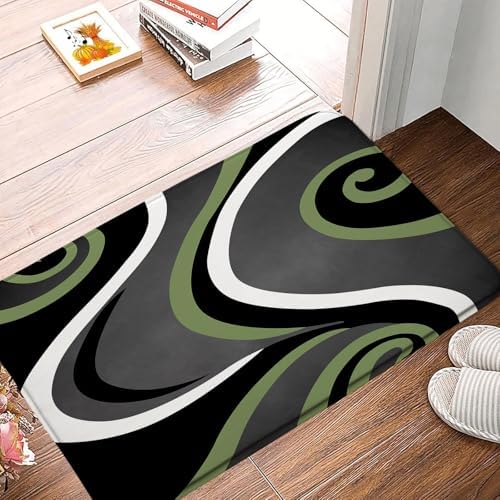 Geometric Large Long Bathroon Runner Rug,Sage Green Gray Black White