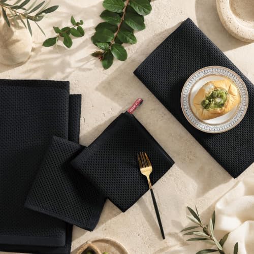 Mordimy 100% Cotton Waffle Weave Kitchen Towels 12-Pack, Black