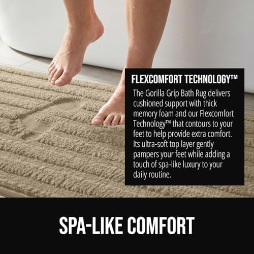 GORILLA GRIP Bath Rug, 24x16, Beige and Shower Mat, 21x21, Beige