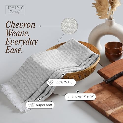 TWINY threads 12 Pack 100% Cotton Kitchen Towels, 16"x26" (Light Grey)