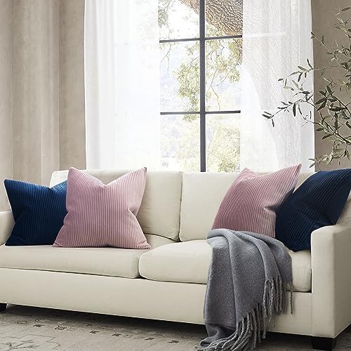 YCOLL Navy Blue Pillow Covers 22x22 Set of 2 Velvet Striped Pattern