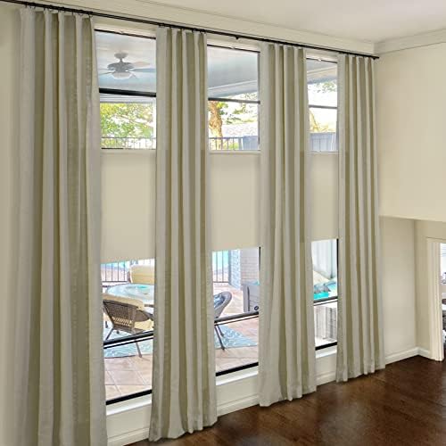 ChadMade 108 Inches Long Linen Curtains, 2 Panels 52Wx108L Grey Beige