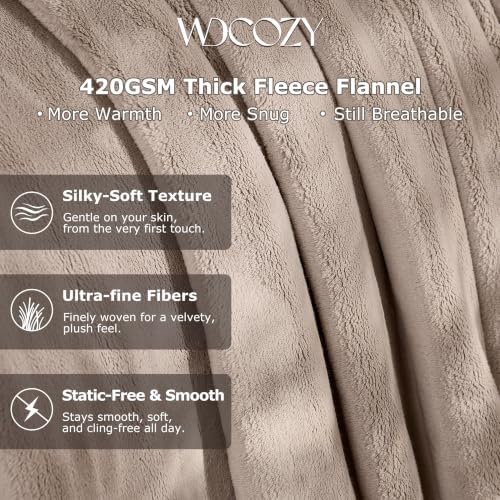 WDCOZY 420GSM Thick Flannel Fleece Bed Blanket, King Size, Beige