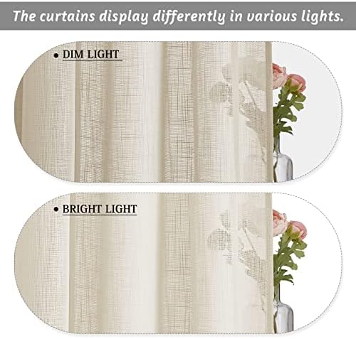 RYB HOME Semi Sheer Curtains for Bedroom Linen Textured Fabric Privacy