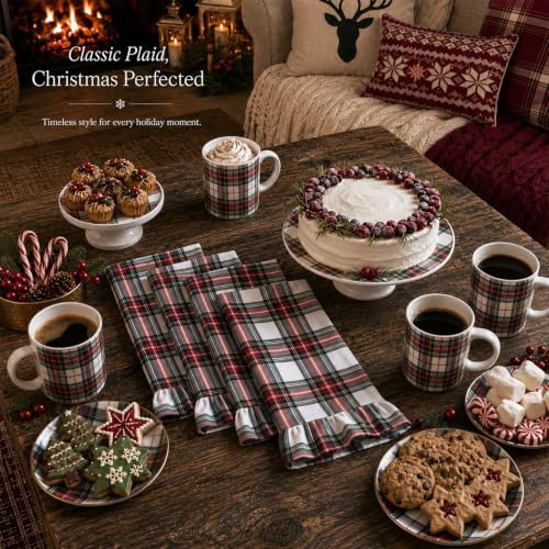 4 Pcs White Classic Christmas Kitchen Towels Ruffled