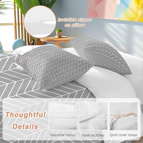 Grey Geometric Bedding 3 Piece Duvet Cover Set Queen Size, Modern Pure