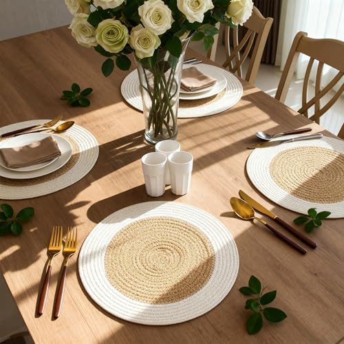 Eco Crave Jute Placemats, White Rim, Set of 8, 13 Inch