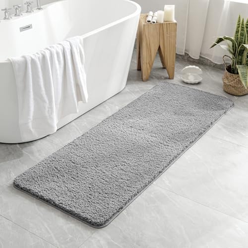 MIULEE Grey Bathroom Runner Rugs Soft Microfiber Bath Mat 24x60 Inch