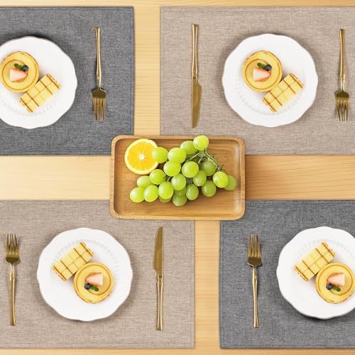6 Pack Dual Layer Placemats for Dining Table - 19x13 Inch Linen-Like
