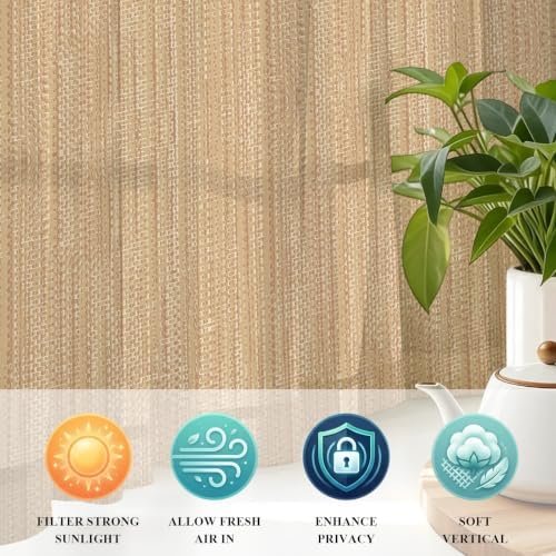 Sand Beige Sheer Curtains 84 Inch Length 2 Panels Set Boho Modern
