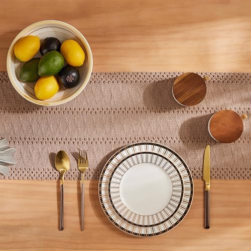 ZeeMart Macrame Style Boho Table Runner, 12x48 Inch Taupe