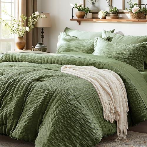 Full Size Comforter Sets 7 Piece, Olive Green Bed in a Bag Full