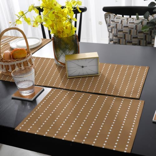 Ticking Table Runner and Placemats Set of 6 Minimalist Greige Cotton