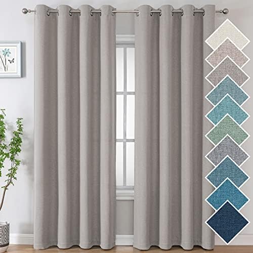 Grommet Curtains Faux Linen for Bedroom 2 Panels, 84 inches Long Room