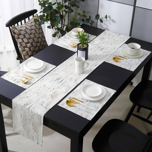 Grey Beige Vintage Table Runner and Placemats for Dining Table, Burlap