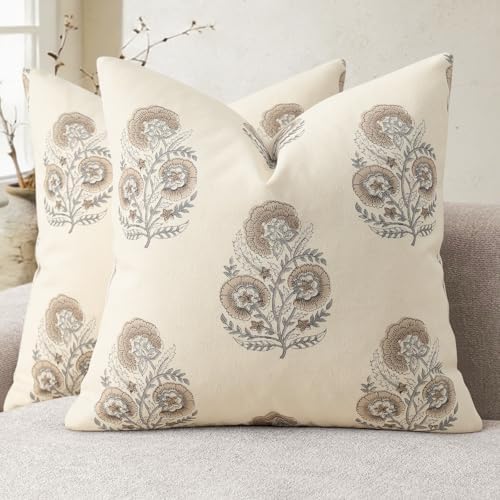 Vintage Floral Print Fall Pillow Covers 20x20 Set of 2 Patterned