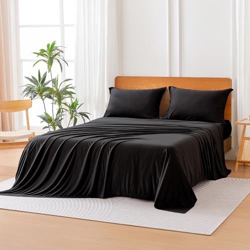 Amazon Basics Jersey Knit 4-Piece Sheet Set, Wrinkle Free and Easy