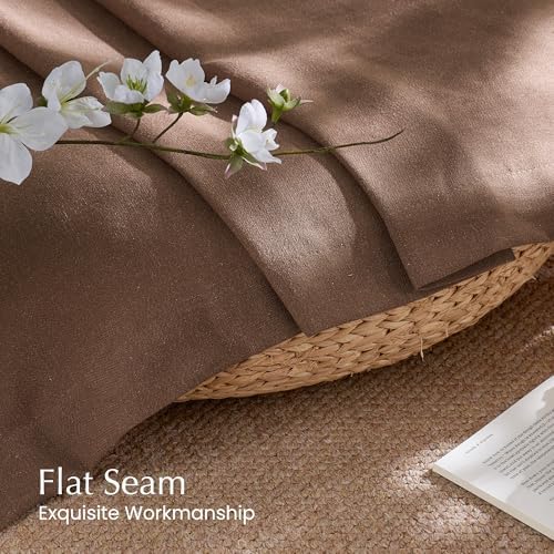 NICETOWN Gold Brown Linen Semi Sheer Curtains 96 inche Long, Rod