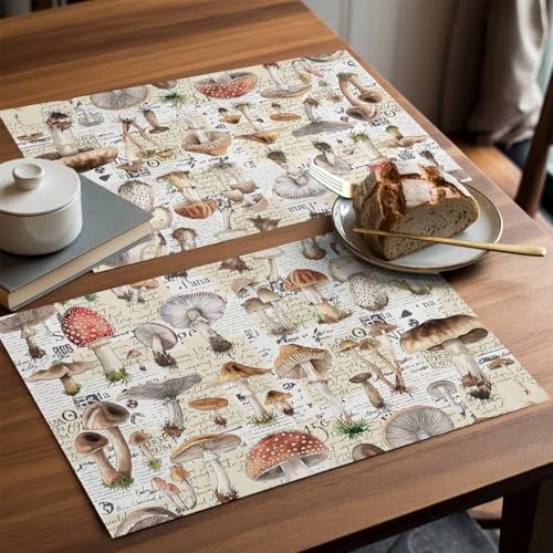 Placemats Set of 8, Mushroom Woven Placemat, Linen Place Mats for