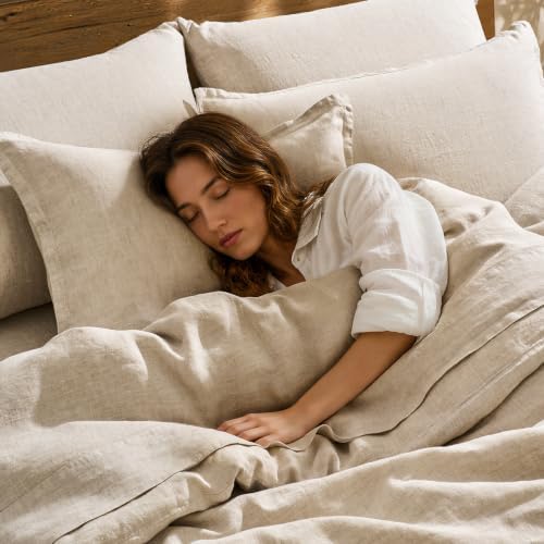 EverGrace 100% European Flax Linen Duvet Cover Set, King, Natural