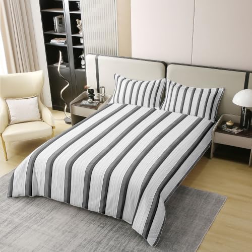 Feelyou White Grey Striped Duvet Cover 100% Cotton King Size