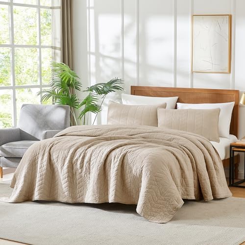 palassio Dark Beige Cotton Quilt King Size Bedding Sets with Pillow