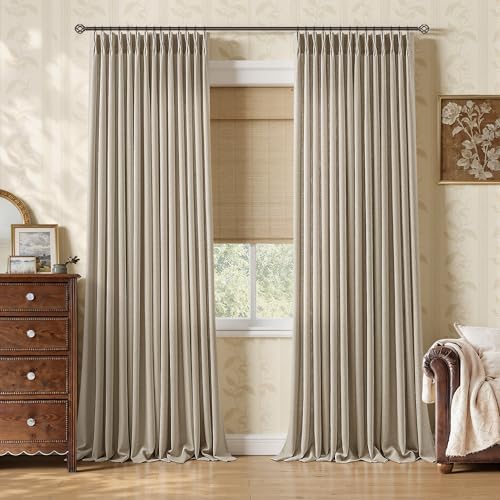 Pinch Pleat Linen Semi Sheer Window Curtains Taupe Greige 108 Inches