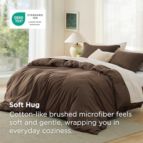 Bedsure Cal King Duvet Cover, Double Brushed Bedding Set, Dark Brown