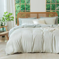 Duvet Cover Set King Striped Sage Green, 100% Washed Microfiber