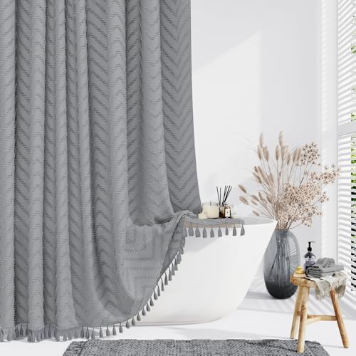 Dynamene Boho Farmhouse Fabric Shower Curtain Tufted Chevron 72"x72"