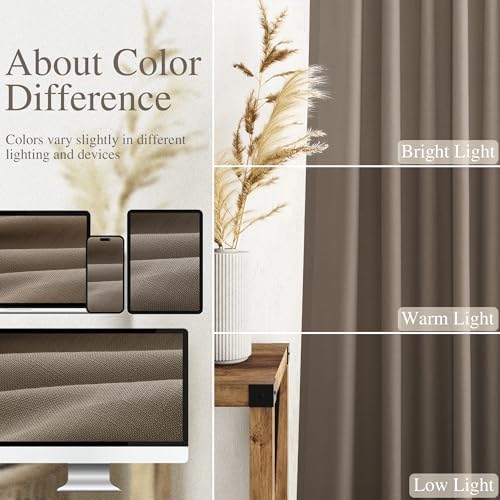 Dark Taupe Linen Curtains 96 Inches Long for Living Room Rod Back Tab