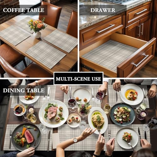 Placemats Set of 8 Industrial Checked Place Mats for Dining Table