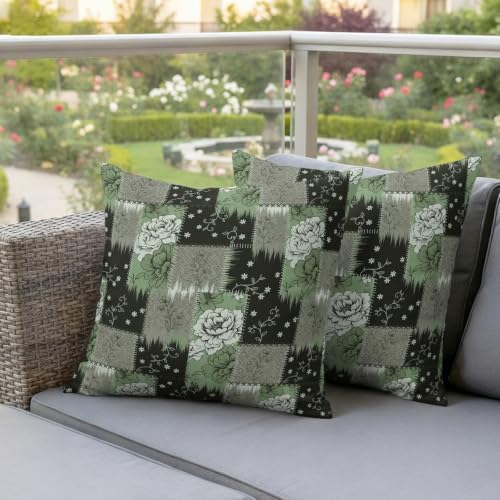 Olive Green Florals Outdoor Pillow Covers 18"x18" Set of 2,Waterproof