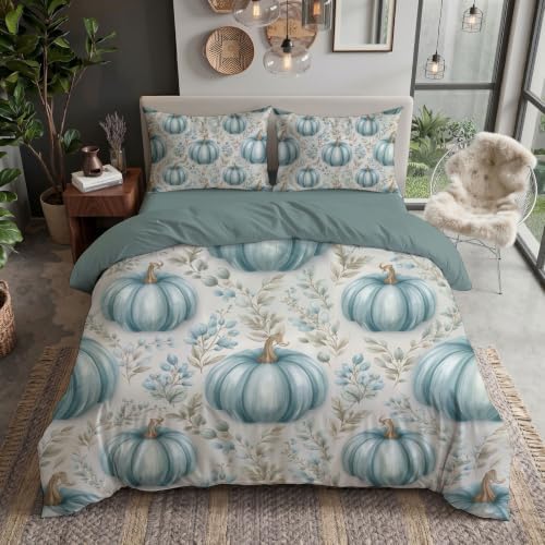 Blue Gray Rural Halloween Plants Duvet Cover Set For Women Girls 3 Pcs