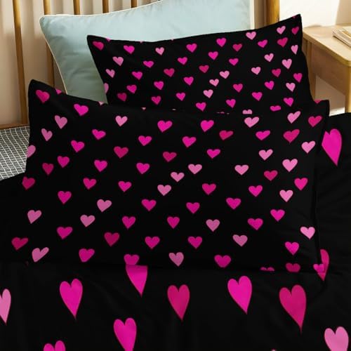 California King Duvet Cover Set Cute Pink Heart Pattern Soft