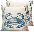 Pillow Covers 20x20 Set of 2, Blue Teal Crab Coastal Square Throw