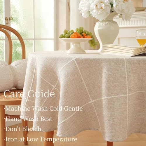 Zobesta Linen Table Cloth Round 70 Inch Plaid Browm Round Tablecloth