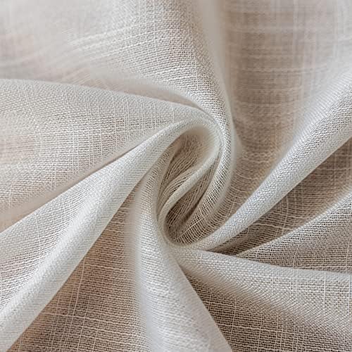 White Sheer Curtains 120 Inches Length 2 Panels, Linen Textured Window