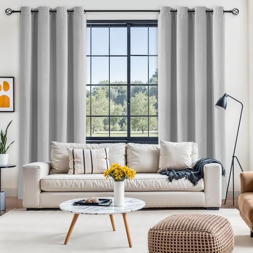 Jubilantex Grey Linen Blackout Curtain 2 Panels 63 Inch Length for