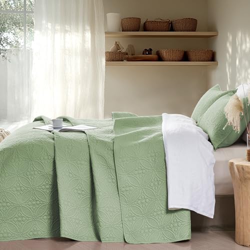 WURUIBO Full/Queen Quilt Set Sage Green, Microfiber Lightweight