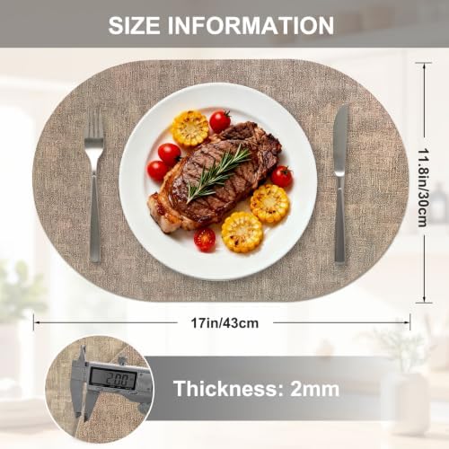 Oval Faux Leather Placemats Set of 6, Light Brown