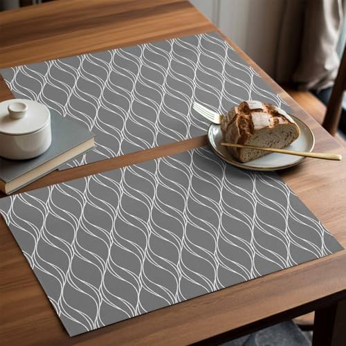 Gray Waves Vintage Stripes Line Placemats Set of 6 Washable Table Mats