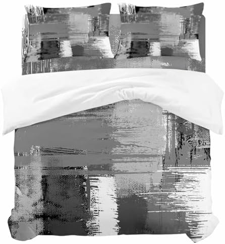 Grey Abstract Duvet Cover Set, Modern Mottled Art Oil Painting Soft