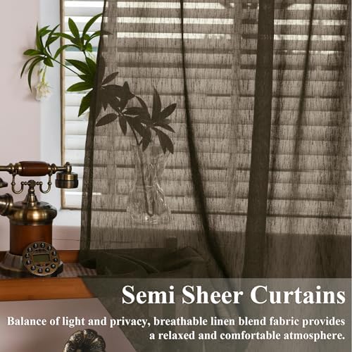 Frelement Light Filtering Window Treatments Linen Sheer Window Curtain