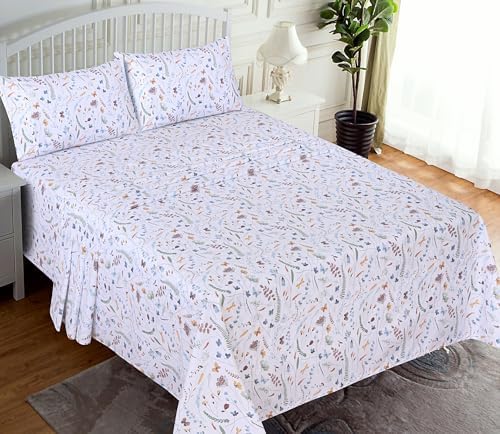 RUVANTI 100% Cotton Twin Sheets, Percale Weave Twin Sheet Set, Fern