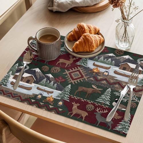 Placemats Set of 8, Western Boho Woven Placemat, Linen Place Mats for
