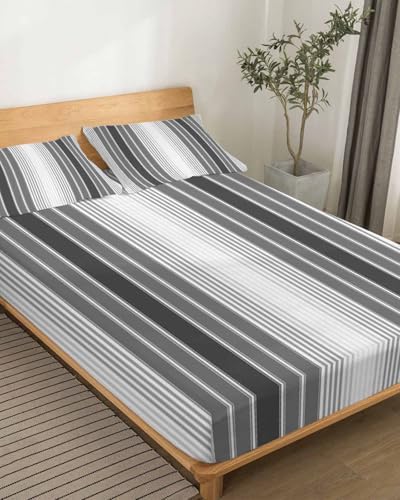 4 Piece King Sheet Set Gray Vertical Stripes Sheets Set for King Size