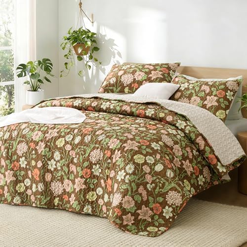 Exclusivo Mezcla Reversible Floral Quilt King Size Brown