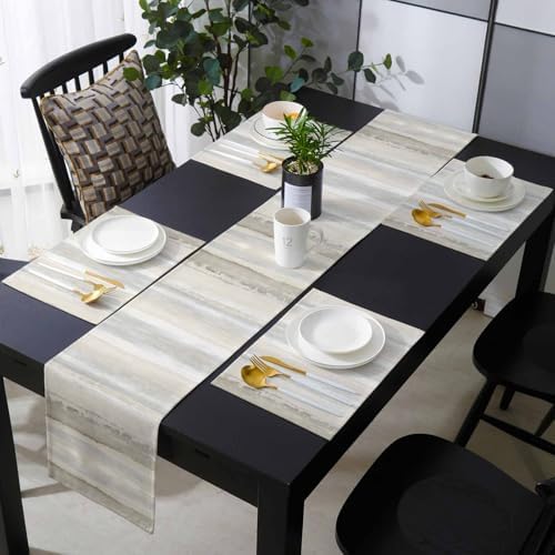 Beige Ombre Table Runner and Placemats for Dining Table, Burlap Coffee